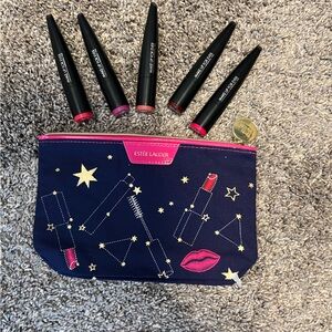 5 Makeup Forever Lip Sticks and Estée Lauder Cosmetics Bag